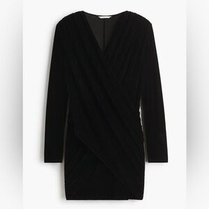 NEW Womens H&M Velvet Draped Mini Dress Long Sleeve Black Size Small